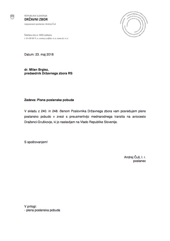 Andrej Cus Pisna poslanska pobuda a